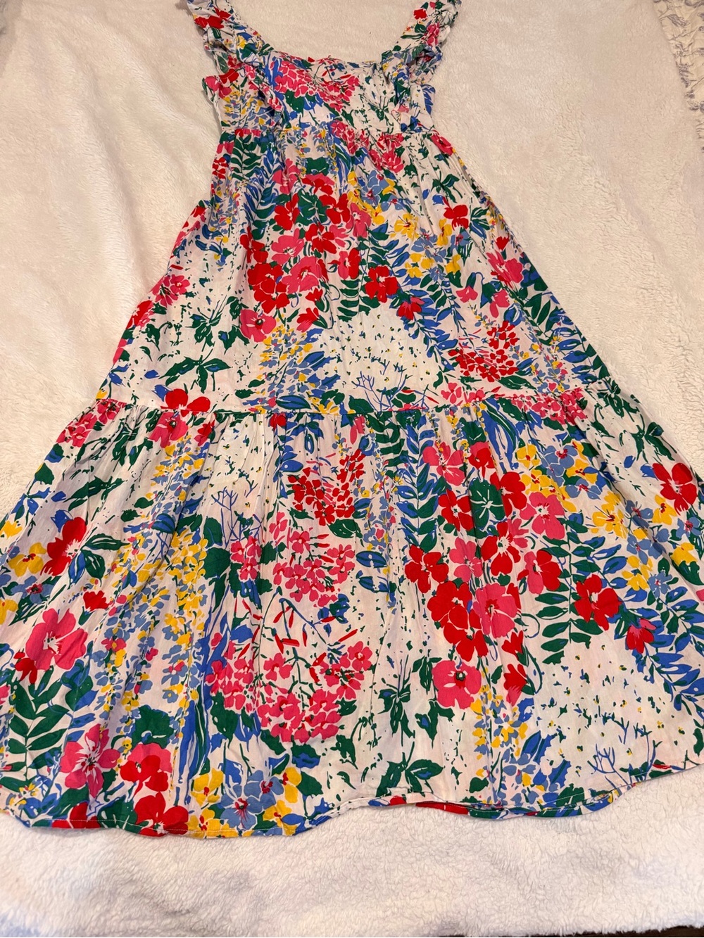 Aakaa White Floral Maxi Skirt with Red, Pink, Yellow, Green & Blue Blooms
